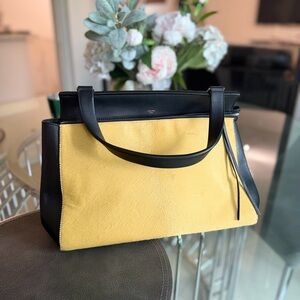 Celine Black Leather & Yellow Cowhide Shoulder Bag